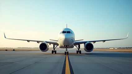 Naklejka premium Jet Airplane Taxiing on Tarmac: Advanced Aviation Systems for Fast International Shipments in Global Logistics - Stock Photo with Empty Space for Custom Text