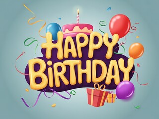Colorful Happy Birthday Illustration with Balloons Gifts Cake and Streamers Celebrating a Special Day and Joyful Occasion Filled with Excitement and Happiness