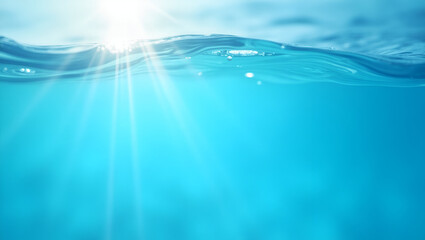 Macro Shot of Pristine Blue Water Surface Rippling Under Sunlight - Perfect for Health-Focused Campaigns | Stock Photo with Empty Space for Text
