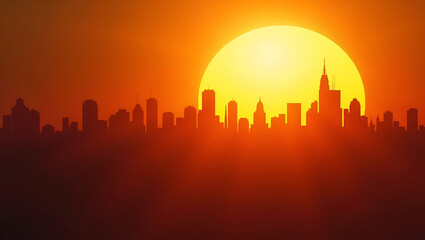 Graphic Designer Creates Striking Thermographic Cityscape Visual Under Intense Sun Rays for Awareness Campaign - Empty Space on Left for Text Overlay