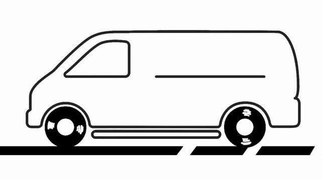 A video of striped black and white van moves along a similarly patterned road