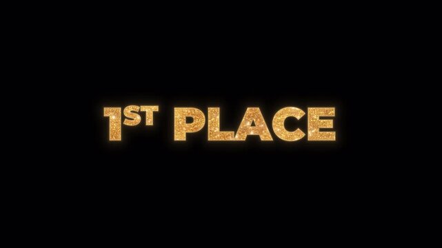 The text '1st Place' rendered in a luxurious gold glitter texture with a sparkling shine effect. This graphic element is isolated on a transparent background, perfect for victory concepts.