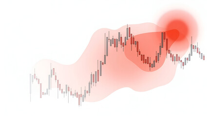 Bearish Market Visualization: Shaded Red Regions on Candlestick Chart Indicate Sustained Selling Pressure - Stock Photo Concept with Left Space