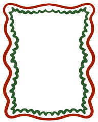 Hand  drawn vintage wavy coquette frame border. Red and green vintage frame border.