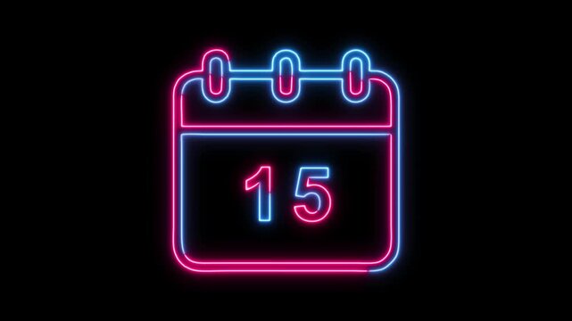 Neon Calendar Icon with the Number 15 Schedule Reminder, Events and Important Dates