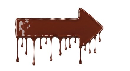 Melted chocolate forms a flowing arrow shape against a plain white background.