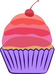 Delicious cupcake illustration with pink and red cream topping and cherry on top in colorful transparent style for food dessert bakery menu sweet snack decoration and modern graphic resource