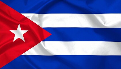 Cuba flag with five horizontal blue-white stripes and red triangle with white star