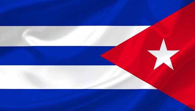 Cuba flag with five horizontal blue-white stripes and red triangle with white star