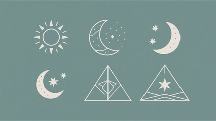 Naklejka premium Illustrations Of Celestial Symbols In Various Line Combinations Vector Design Template