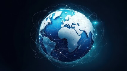 Fototapeta premium Global network connecting the world with glowing connections for futuristic tech, international business, and worldwide communication designs