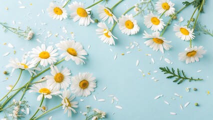 "Fresh Daisies on a Soft Blue Background"