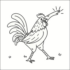 Cute Chickens Border with Floral on a Dark Background. Farm Animals Composition. Hand Drawn Vector Illustration.
