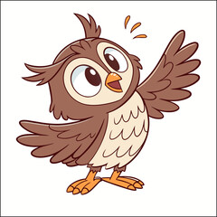 Cute cartoon owl perched on a branch with autumnal orange and brown colors
