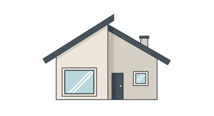 Stylized house illustration with asymmetrical roofline and minimalist design aesthetic