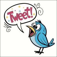 Cartoon blue bird character illustration happy flying bird vector animation image on transparent background
