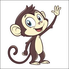 A brown monkey sticker that is smiling and holding a banana in his hand. A fun toy character.