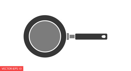 A minimalist flat design illustration of a grey frying pan with handle displayed on white