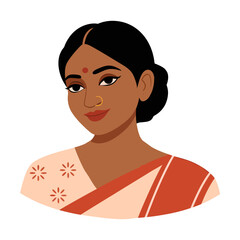 Indian woman portrait in traditional outfit flat style cartoon vector