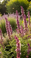 Fototapeta premium Purple Sage Flowers in a Garden Setting.