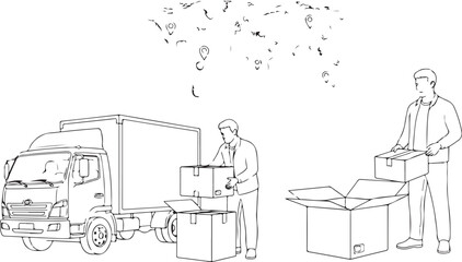 Obraz premium Delivery truck and logistics worker