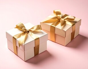 Fototapeta premium Two gift boxes on a pastel pink background