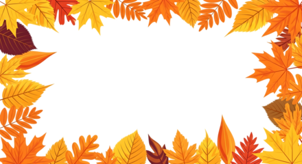 Autumn leaves frame with copy space isolated on transparent background