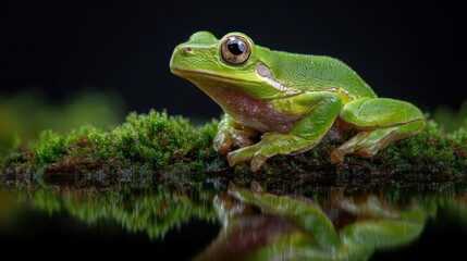 Obraz premium Green frog on moss
