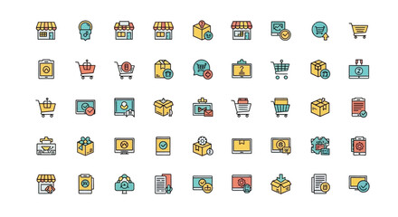 Vector Icons Set of A comprehensive collection of colorful line art icons for ecommerce and online shopping themes. EPS Editable