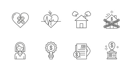 Fototapeta premium Vector Icons Set of Business and Finance Linear Icons Set for Health Insurance and Real Estate. EPS Editable