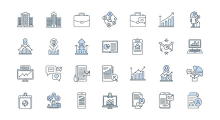 Vector Icons Set of Business and Finance Thin Line Icon Set Collection. EPS Editable