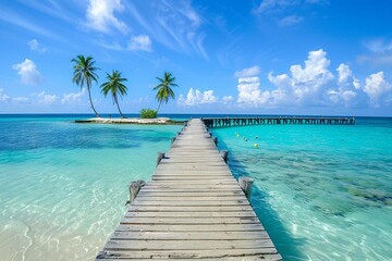 Fototapeta premium tropical beach with wooden jetty