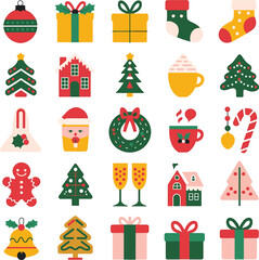Festive christmas icons collection for holiday designs