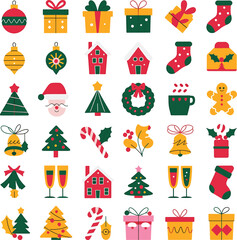 Fototapeta premium Collection of festive christmas icons and decorations