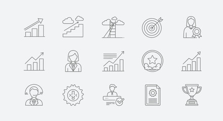 Vector Icons Set of Business Success and Career Achievement Thin Line Icon Set. EPS Editable