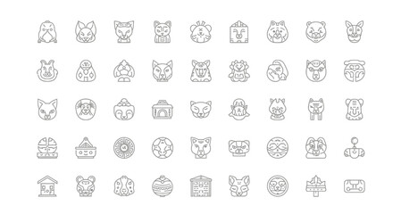Vector Icons Set of Chinese Zodiac Animals Line Icon Set Collection. EPS Editable