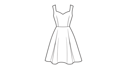 Elegant long evening gown outline isolated on transparent background