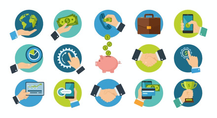 Fototapeta premium Vector Icons Set of Collection of Flat Design Icons for Business and Finance. EPS Editable