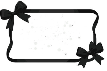 Black bow and ribbon frame for mourning or elegant events. Funeral announcement border. Template for gift certificate, invitation card, or Black Friday sale banner. Vector.