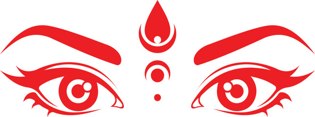 Red eyes of hindu goddess durga isolated on white background for durga puja
