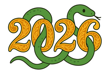 Obraz premium New Year of the Green Snake 2026, Lunar Year Celebration, Decorative Ornate Numbers 2026 with Twisted Green Snake, Chinese Zodiac Snake Symbol, Festive Holiday Design