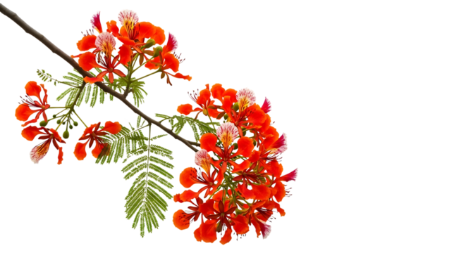 Delicate red flowers on a branch isolated on transparent background