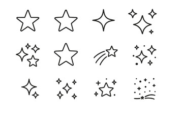 Star icon set thin line vector collection. Editable stroke graphic elements for rating, sparkle, night sky. Favorite sign, quality symbol, celebration and decoration ui element.