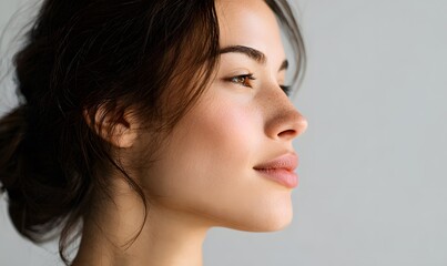 Fototapeta premium Natural beauty bareface soft A close-up profile of a woman with an elegant hairstyle