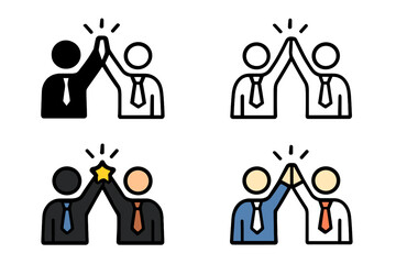 Fototapeta premium Teamwork success and collaboration icon set. Business partners giving a high five for achievement. Vector illustration of a successful deal, agreement, and partnership celebration.