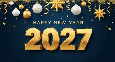 Golden 2027 Happy New Year Celebration with Decorative Elements