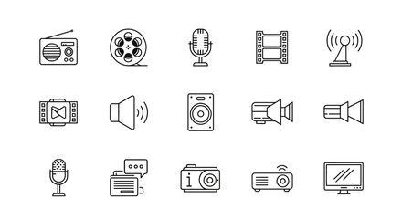 Fototapeta premium Vector Icons Set of Hand drawn media and communication technology icon set. EPS Editable