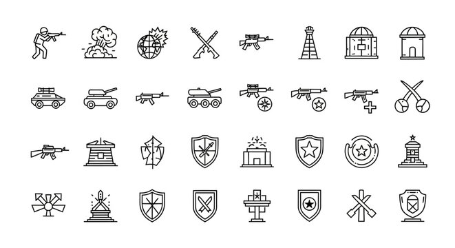 Vector Icons Set of Hand drawn military and war icons collection vector set. EPS Editable