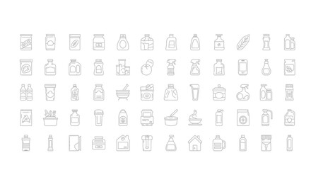 Vector Icons Set of Large collection of thin line icons for product packaging and containers. EPS Editable
