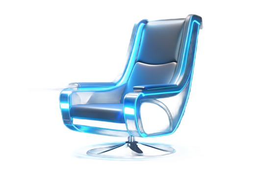 Futuristic Swivel Armchair with Blue Neon Light Accents furniture isolated on a transparent background